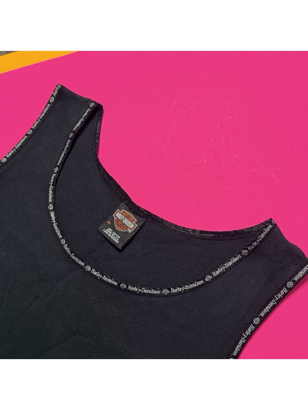 Vintage‎ USA Harley Davidson Tank Top Solid Black Outlined Print Women’s Size 2x - Picture 7 of 8